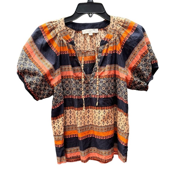 LOFT Foulard tie puffy sleeve boho cotton blouse Size XSP - Picture 5 of 8